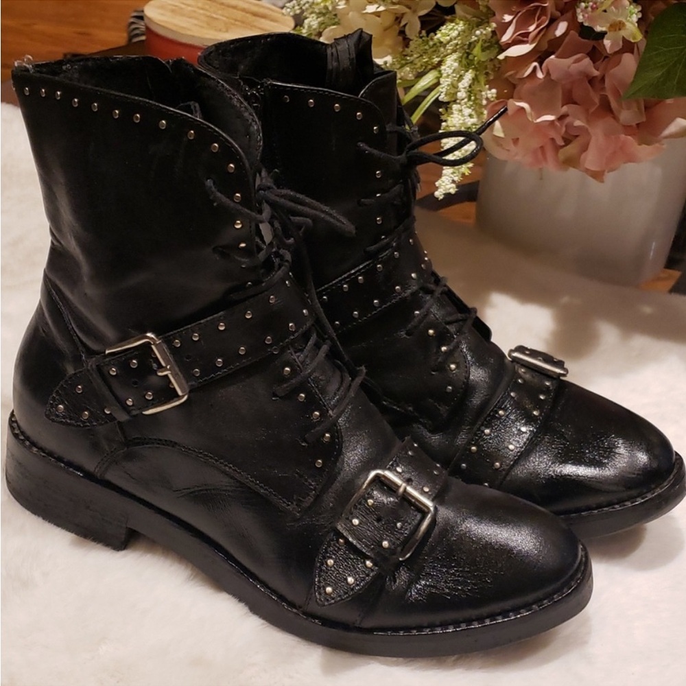 Napoleoni studded leather combat boots